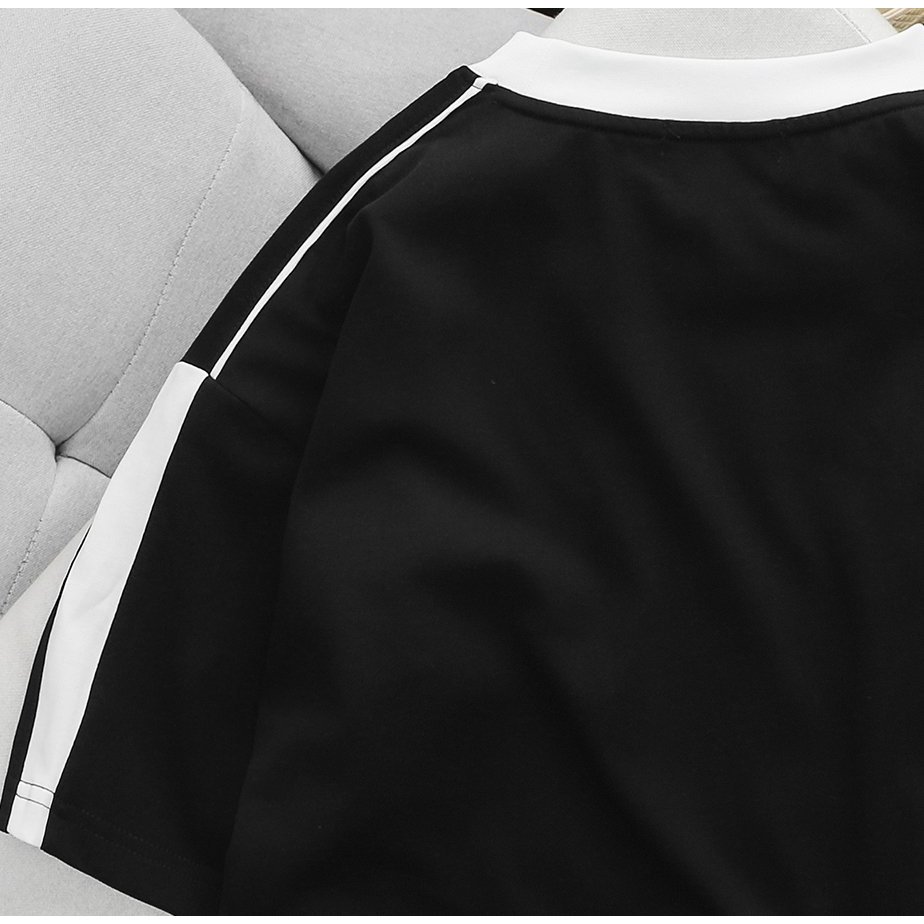 Big size - Áo thun cổ tròn big size unisex phối màu trắng đen thời trang >130kg - sọc vai nách