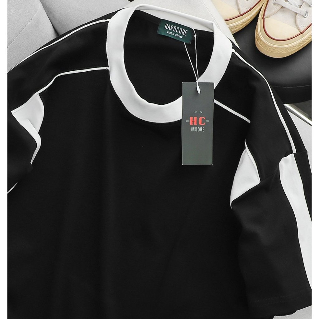 Big size - Áo thun cổ tròn big size unisex phối màu trắng đen thời trang >130kg - sọc vai nách