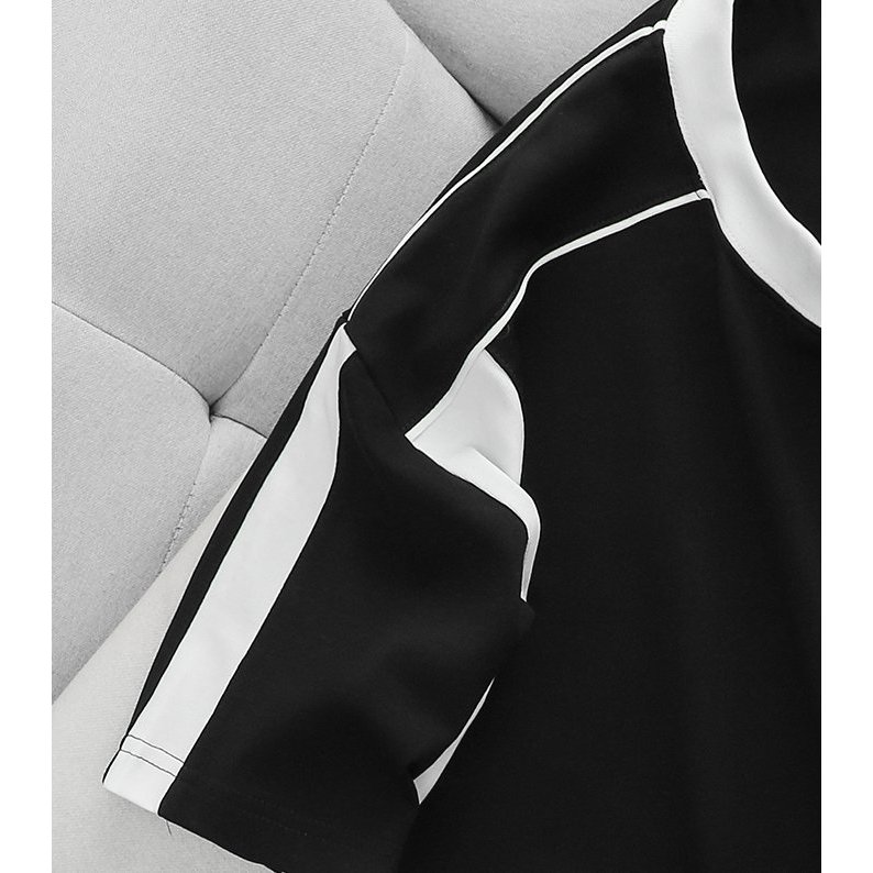 Big size - Áo thun cổ tròn big size unisex phối màu trắng đen thời trang >130kg - sọc vai nách