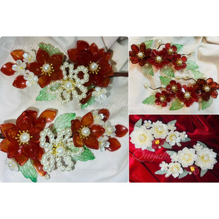Một đôi hoa cài khăn xếp cổ trang, hoa cài hầu đồng,lễ hội truyền thống