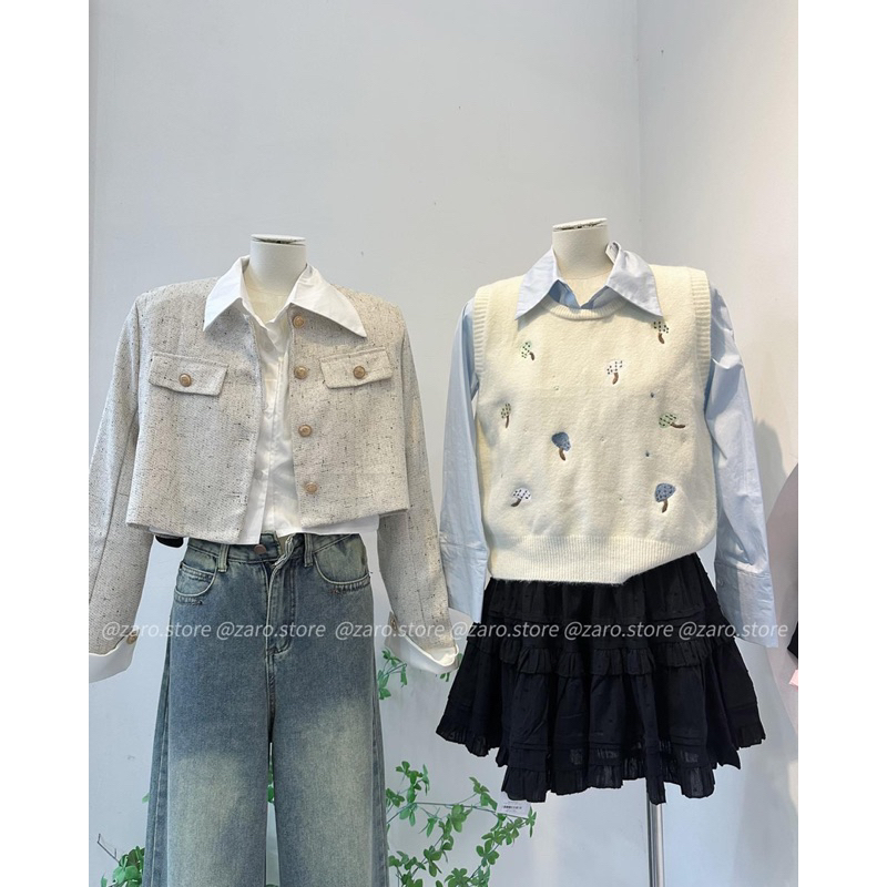 Áo tweed be tay đắp