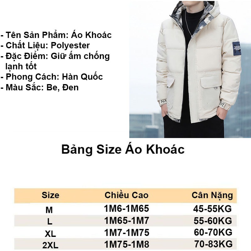 Áo khoác phao nam mùa đông có mũ áo phao nam thời trang ulzzang hàn quốc giữ ấm tốt