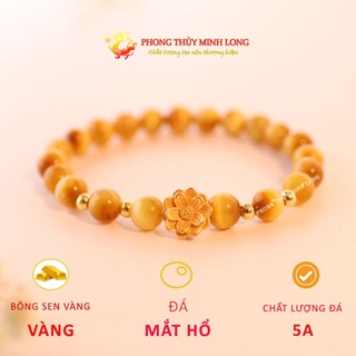 Vòng tay đá mắt hổ vàng tâm mix bông sen vàng - Qùa Tặng Phong Thủy