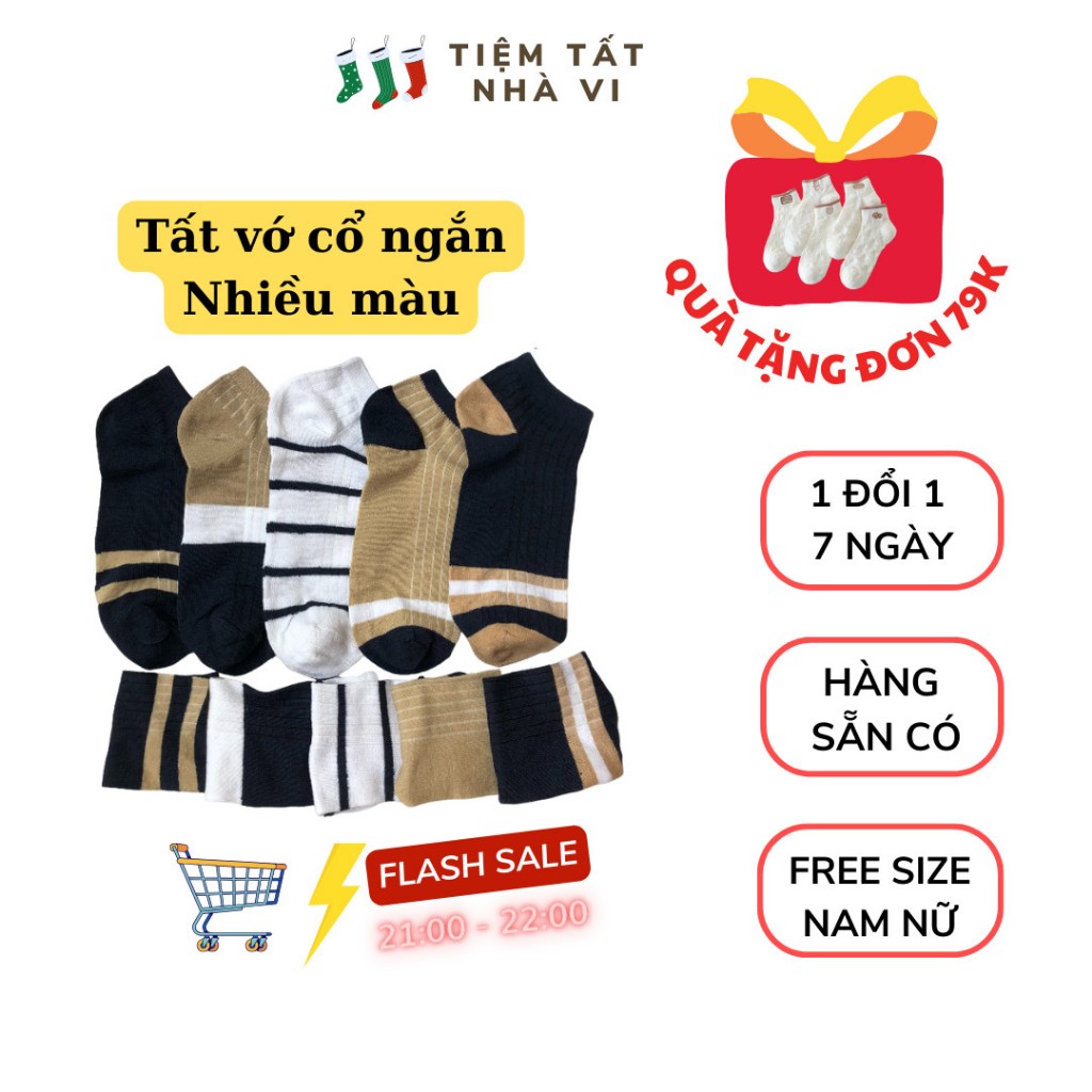 Tất nữ tất nam, tất cổ ngắn set 5 đôi