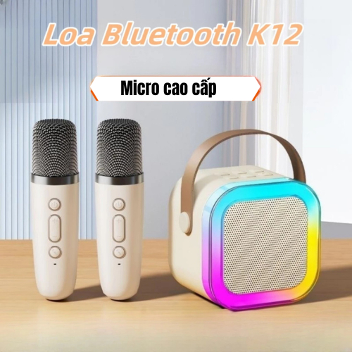 Loa Karaoke Mini K12 2 Micro Không Dây , Có Bluetooth Có Đèn Led, Sạc Pin Không Dây, Âm Thanh Hay Bass Chuẩn