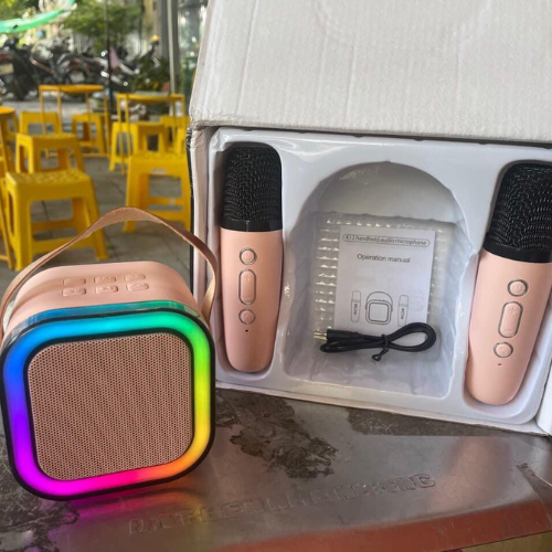 Loa Karaoke Mini K12 2 Micro Không Dây , Có Bluetooth Có Đèn Led, Sạc Pin Không Dây, Âm Thanh Hay Bass Chuẩn