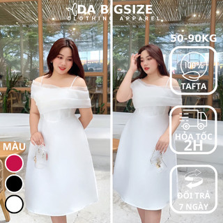 Dabigsize - Đầm Bigsize Nữ, Đầm Dự Tiệc Bẹt Vai 2 Dây Chất Tafta 2 Lớp Xịn Sò Che Khuyết Điểm Cho Người Mập 50-90kg