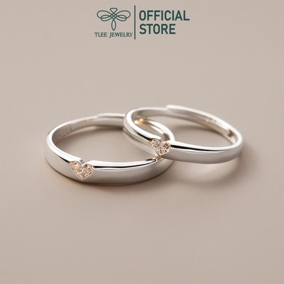 Nhẫn đôi bạc TLEE mẫu hinh tim nạm đá TLEE JEWELRY ND0113