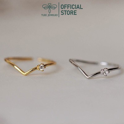 Nhẫn bạc nữ TLEE, nhẫn cung trơn đính đá dáng nhỏ xinh xắn TLEE JEWELRY