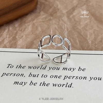 Nhẫn bạc nữ TLEE, nhẫn bạc unisex tròn vuông dáng lớn nối tiếp cá tính TLEE JEWELRY