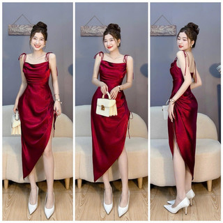 đầm NỮ SEXY CHẤT LỤA SATIN CÓ LÓT ÁO 2 DÂY MAXI NHÚN CHÉO XẺ TÀ MAXI 3 MÀU