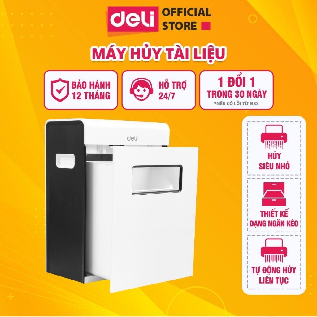 Máy Hủy Tài Liệu Deli E9921 Cao Cấp, Máy Hủy Công Suất Lớn Thiết Kế Ngăn Kéo Hủy Giấy Tờ Card CD Bảo Mật Thông Tin