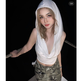 Áo ba lỗ có nón trùm đầu hot trend, Áo croptop nữ có nón trùm đầu dáng ôm màu trơn phong cách chiến binh