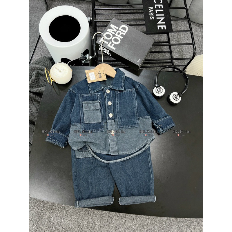 Sét bộ sơ mi jean phối quần jean mềm đẹp cho bé trai