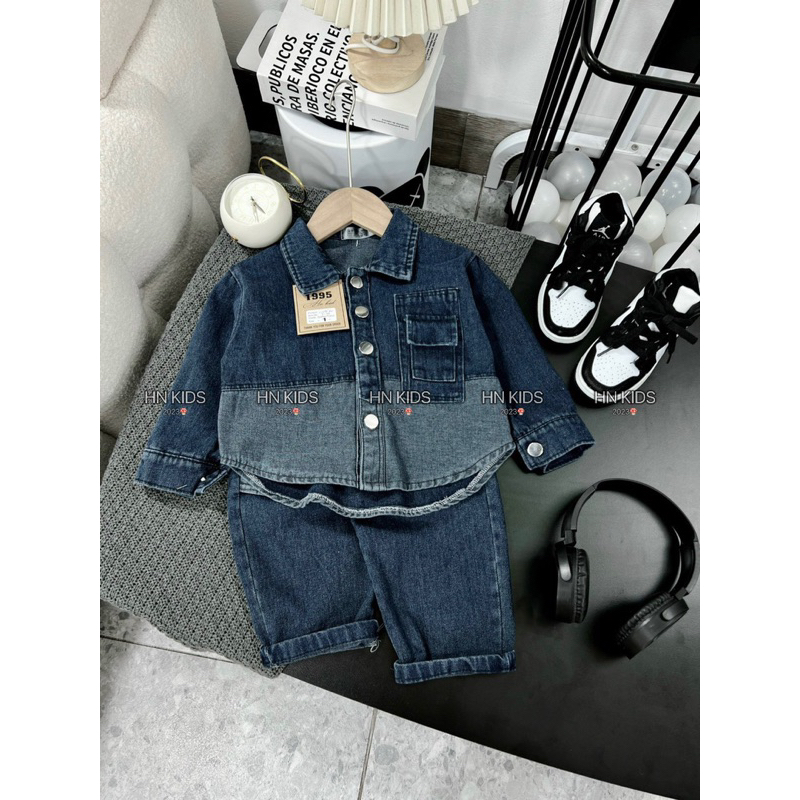 Sét bộ sơ mi jean phối quần jean mềm đẹp cho bé trai