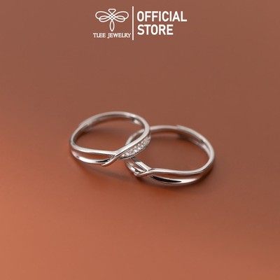 Nhẫn đôi bạc nam nữ Tlee, nhẫn đôi xoắn thắt đính đá TLEE JEWELRY