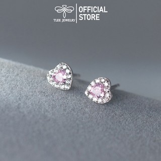 Khuyên tai bạc nữ tlee, bông tai tim đá hồng xinh xắn tlee jewelry b0402