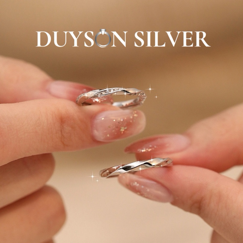 Nhẫn đôi bạc Ý 925 nam nữ dạng xoắn DUYSON SILVER, nhẫn cặp bạc Ý S925 chỉnh được cỡ cá tính MISSING U .FS [NDFS11]