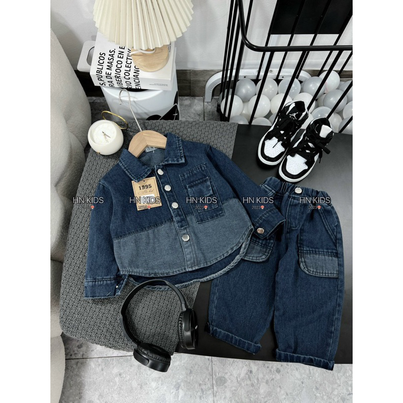 Sét bộ sơ mi jean phối quần jean mềm đẹp cho bé trai