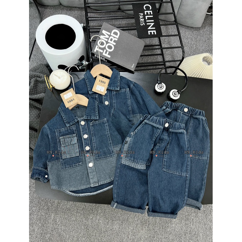 Sét bộ sơ mi jean phối quần jean mềm đẹp cho bé trai