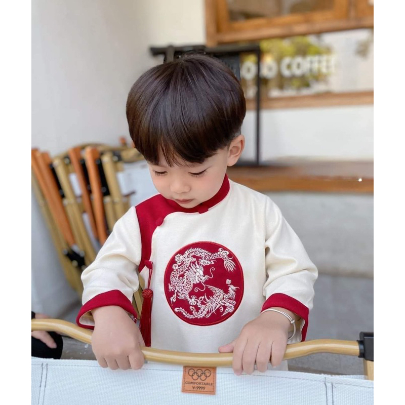 Quần + Áo dài cách tân bé trai thêu rồng phượng cho bé 10-30kg