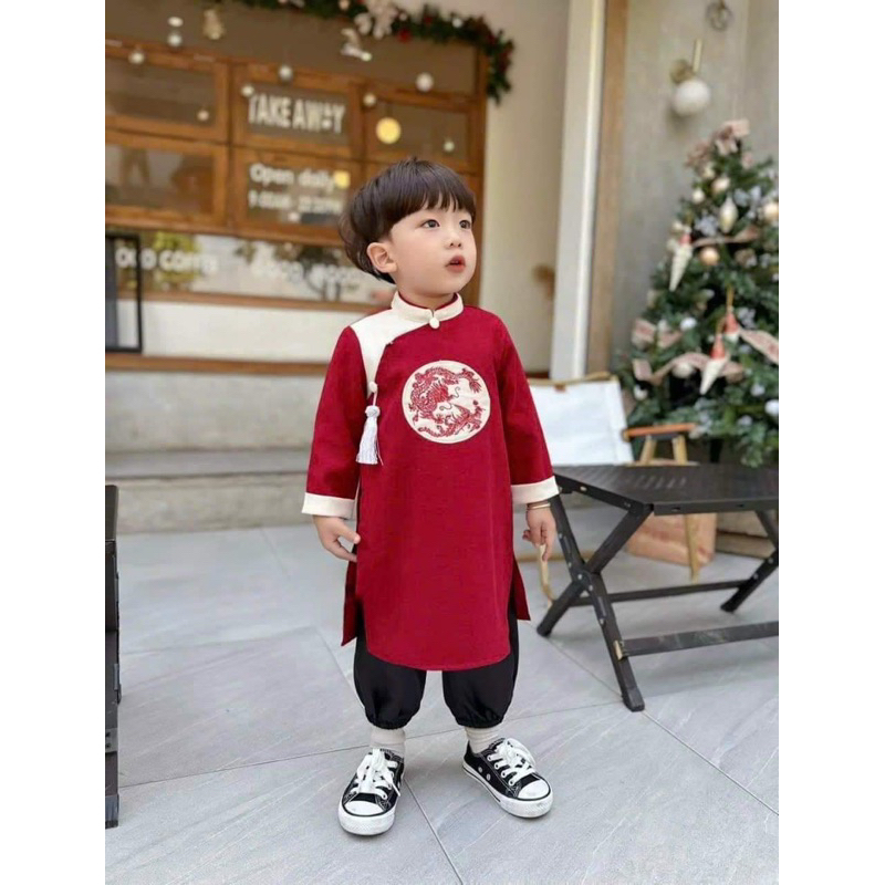 Quần + Áo dài cách tân bé trai thêu rồng phượng cho bé 10-30kg