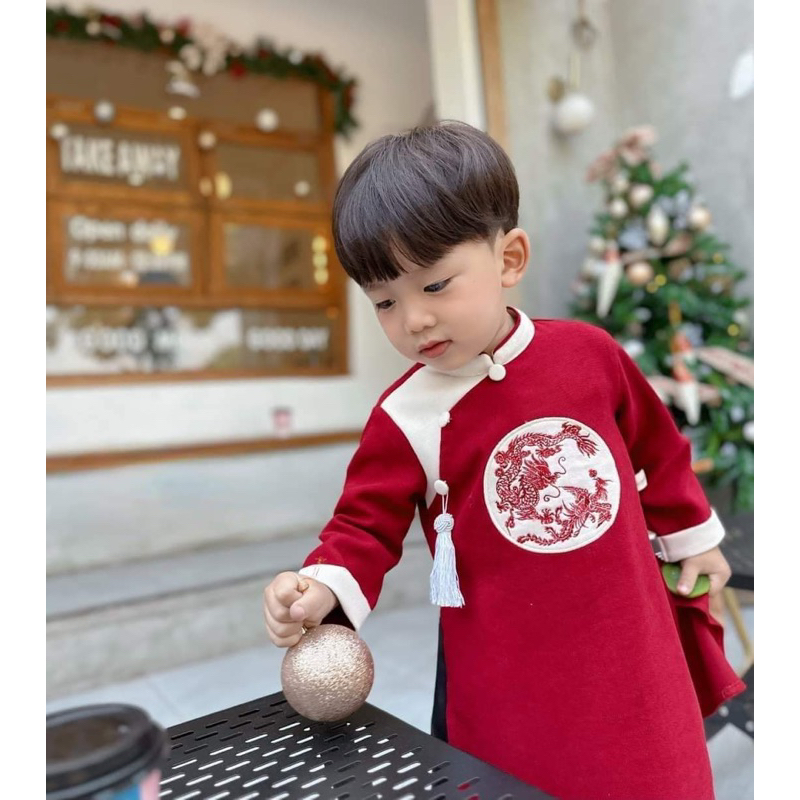 Quần + Áo dài cách tân bé trai thêu rồng phượng cho bé 10-30kg