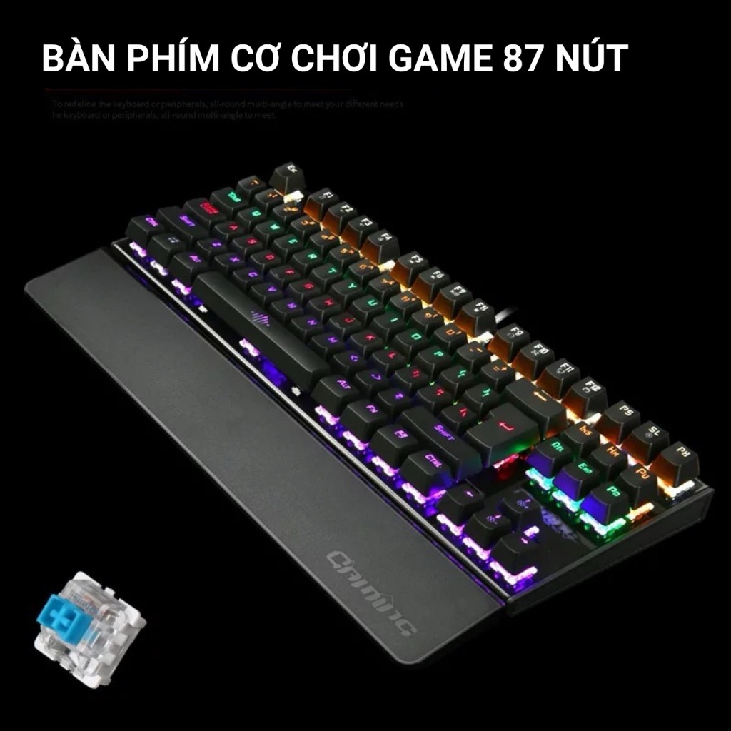 COMBO Bàn Phím Cơ Chuột Tai Nghe Có Dây Chơi Game - PKS K28+G15+Q7 - 87 Nút - Kê Tay Tháo Rời - Blue Switch