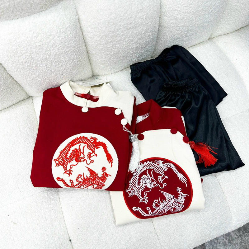 Quần + Áo dài cách tân bé trai thêu rồng phượng cho bé 10-30kg