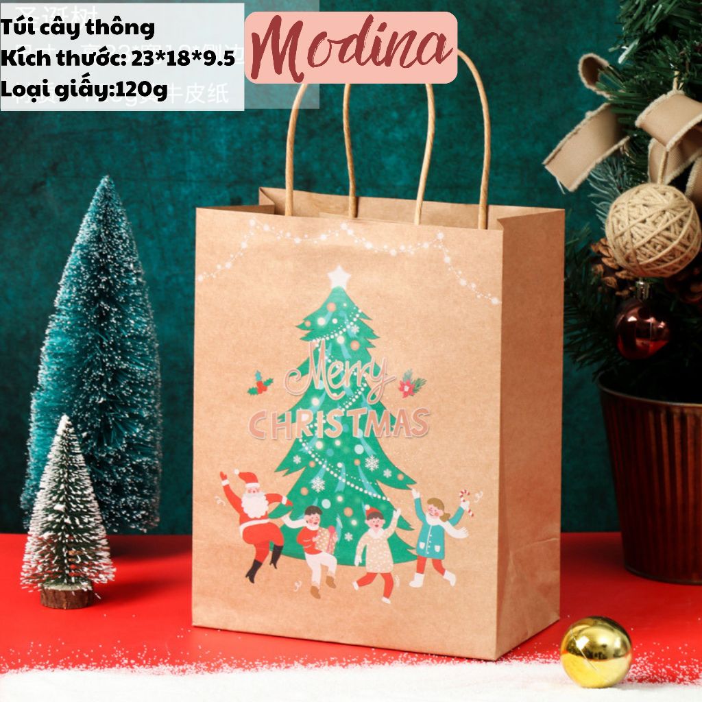 Combo 100 túi giấy có quai in hình giáng sinh noel siêu đẹp