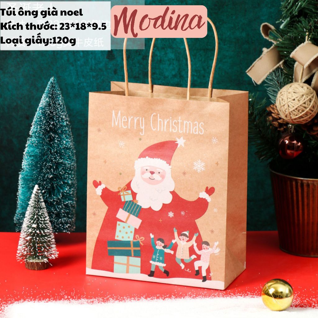Combo 100 túi giấy có quai in hình giáng sinh noel siêu đẹp