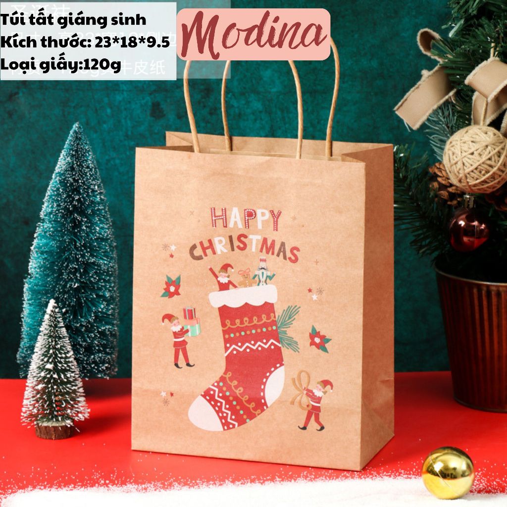 Combo 100 túi giấy có quai in hình giáng sinh noel siêu đẹp