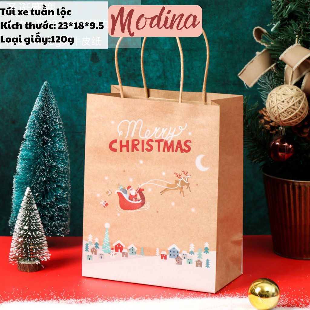 Combo 100 túi giấy có quai in hình giáng sinh noel siêu đẹp