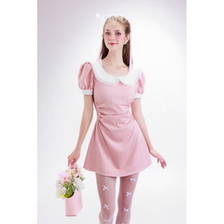 𝑩𝒂𝒓𝒃𝒊𝒆 𝑫𝒓𝒆𝒔𝒔 🎀-Đầm ngắn nữ nơ cổ bèo tay bồng nhún eo-Designed by Noéud