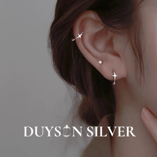 Khuyên tai bạc nữ vòng tròn chữ thập, bông tai bạc Ý 925 mạ vàng trắng cao cấp DUYSON SILVER (giá bán/1 chiếc) [KVTTXK5]