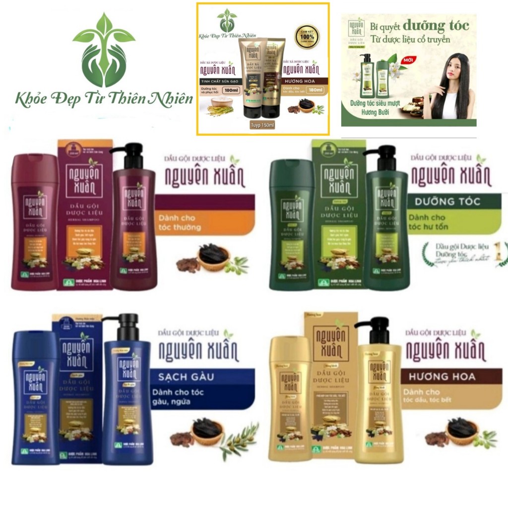 Dầu gội xả dược liệu Nguyên Xuân các loại cho tóc thường, tóc hư tổn, tóc gàu, tóc bết