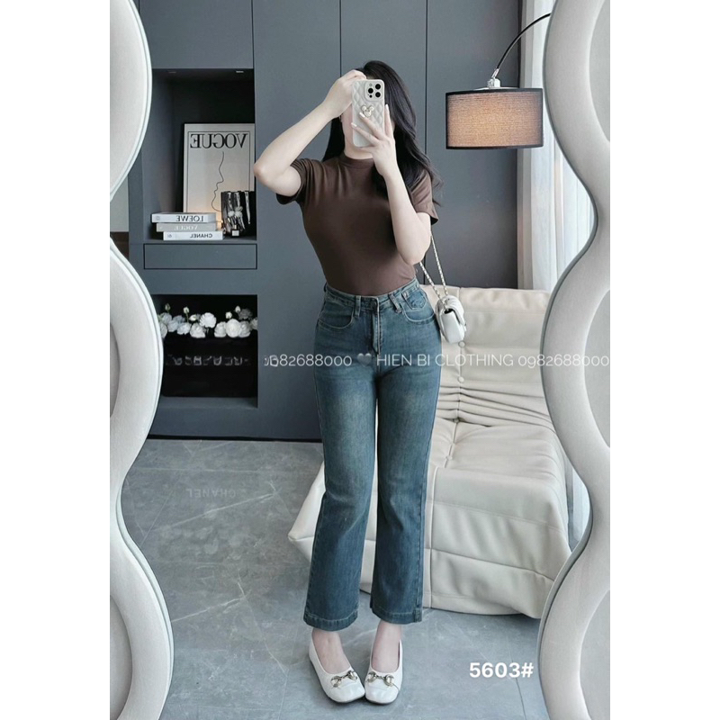 Quần jeans ống đứng nấm lùn co dãn - mã 5603