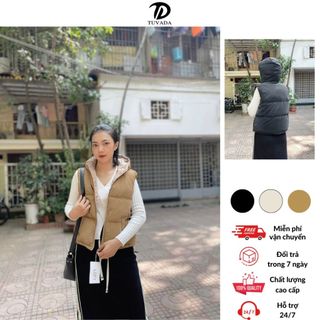 Áo phao gile nhung lì Tuvada, áo gile phao mùa đông có mũ, áo khoác gile cao cấp GLV87
