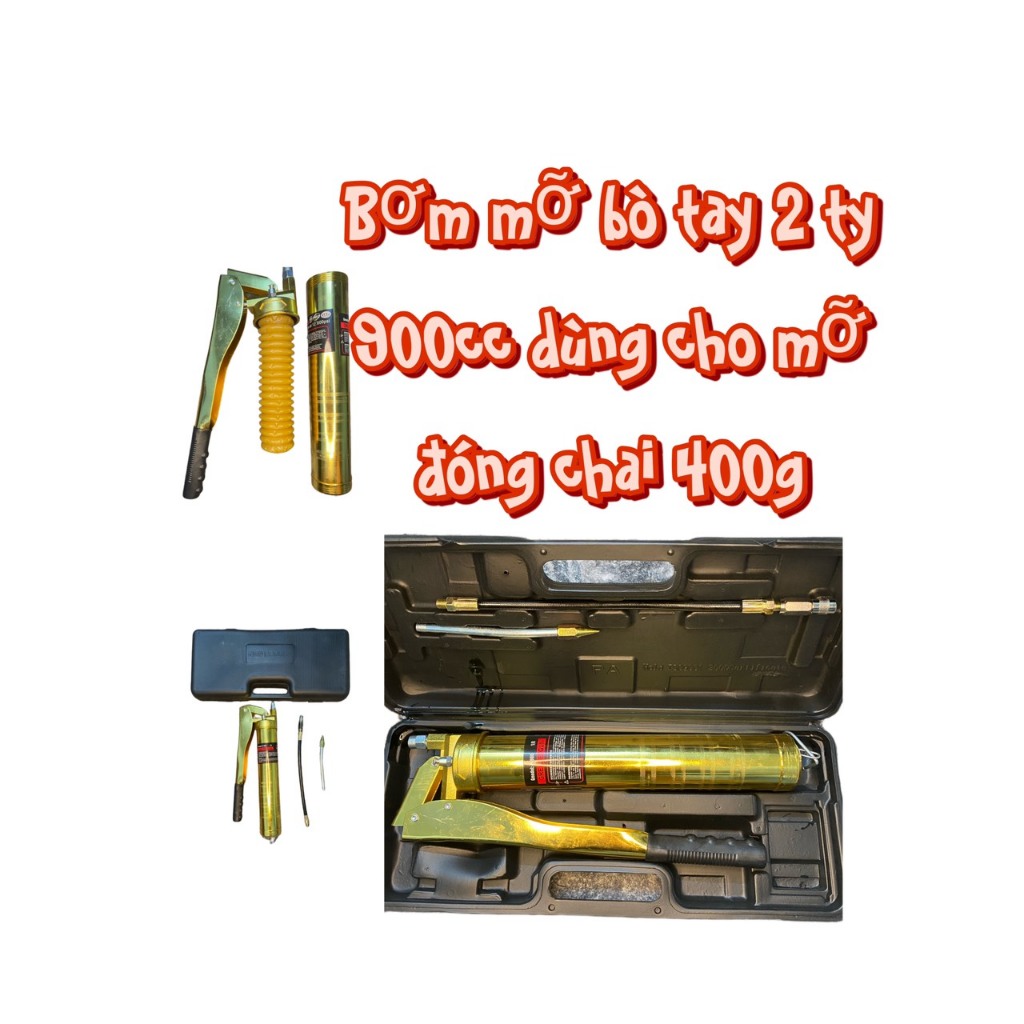 Bơm Mỡ Bò Cầm Tay 900cc Trợ Lực 2 Ty Dùng Cho Mỡ Con Sâu Mỡ Tuýp 400g