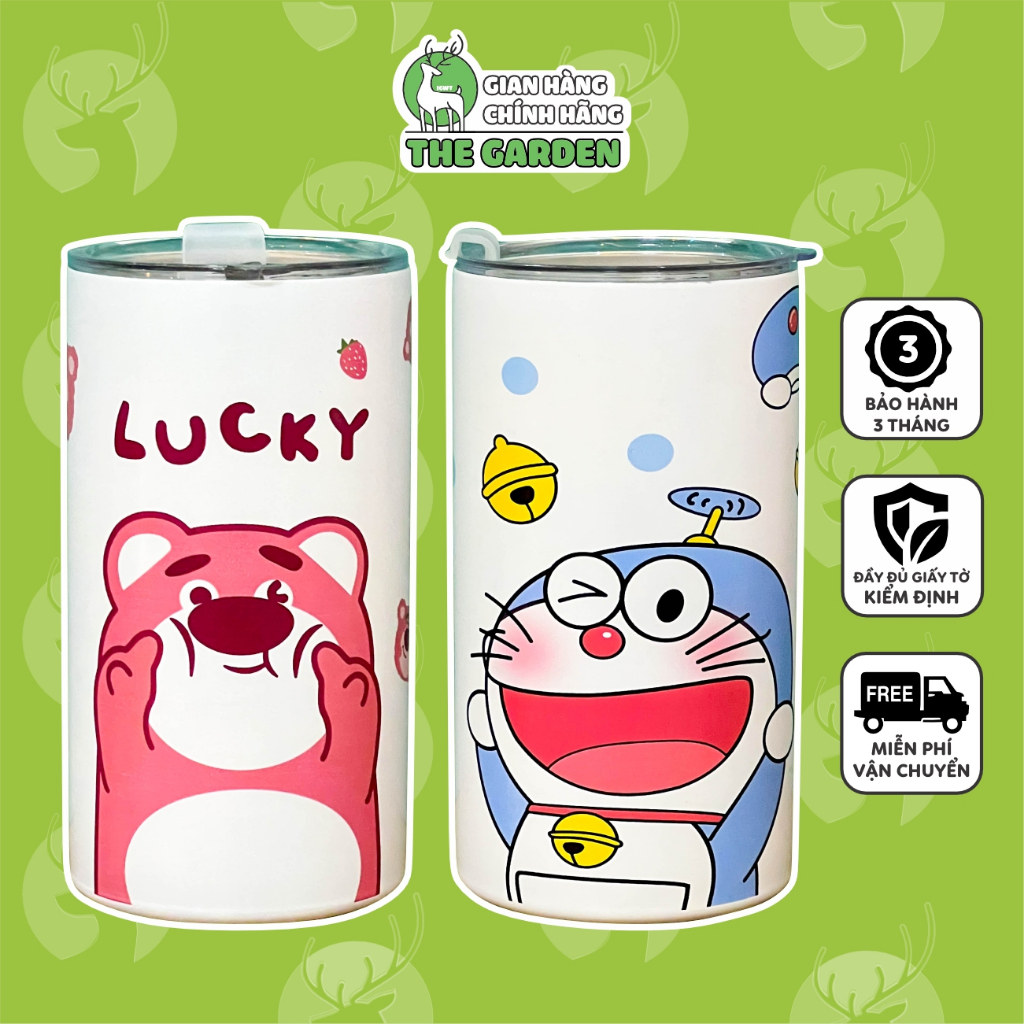 Ly Giữ Nhiệt THE GARDEN Gấu Dâu Doraemon Chất Liệu Inox 304 Dung Tích 600ml