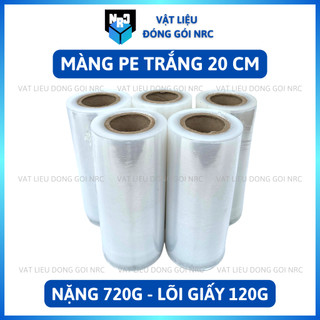 Combo 10 cây màng pe trắng khổ 20cm - nặng 720g - lõi giấy mỏng 120g - màng pallet quấn hàng hóa, quấn vali, quấn bụng
