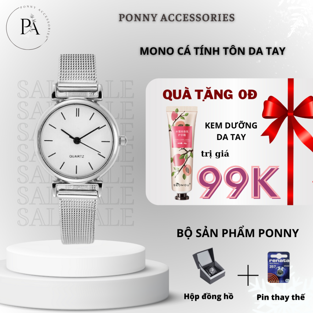 Đồng hồ nữ QUARTZ bạc dây hợp kim không gỉ phong cách Hàn Quốc Đồng hồ nữ tôn tay sáng da phù hợp cho mọi lứa tuổi