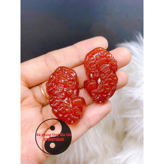 Mặt dây tỳ hưu mã não đỏ đeo cổ mix vòng cõng xu siêu đẹp kiểm định