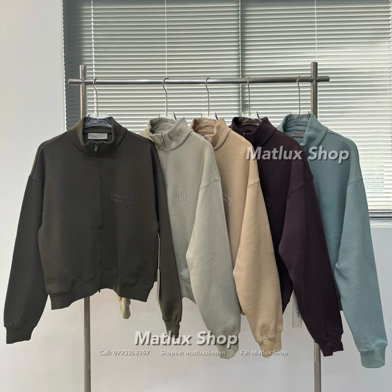 Áo khoác zip FEAR OF GOD FOG ESSENTIALS SS23 cao cấp, Áo khoác ESSENTIALS form rộng phong cách đường phố