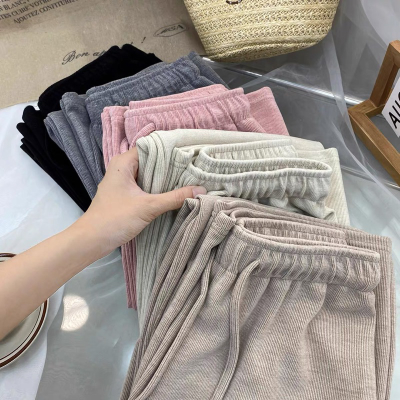 Quần suông nhung tăm lông thỏ dáng dài