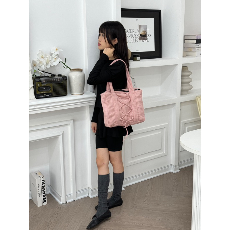 TEDDY TOTE BAG - Túi tote đựng laptop vải kẻ xiu đẹp🧸