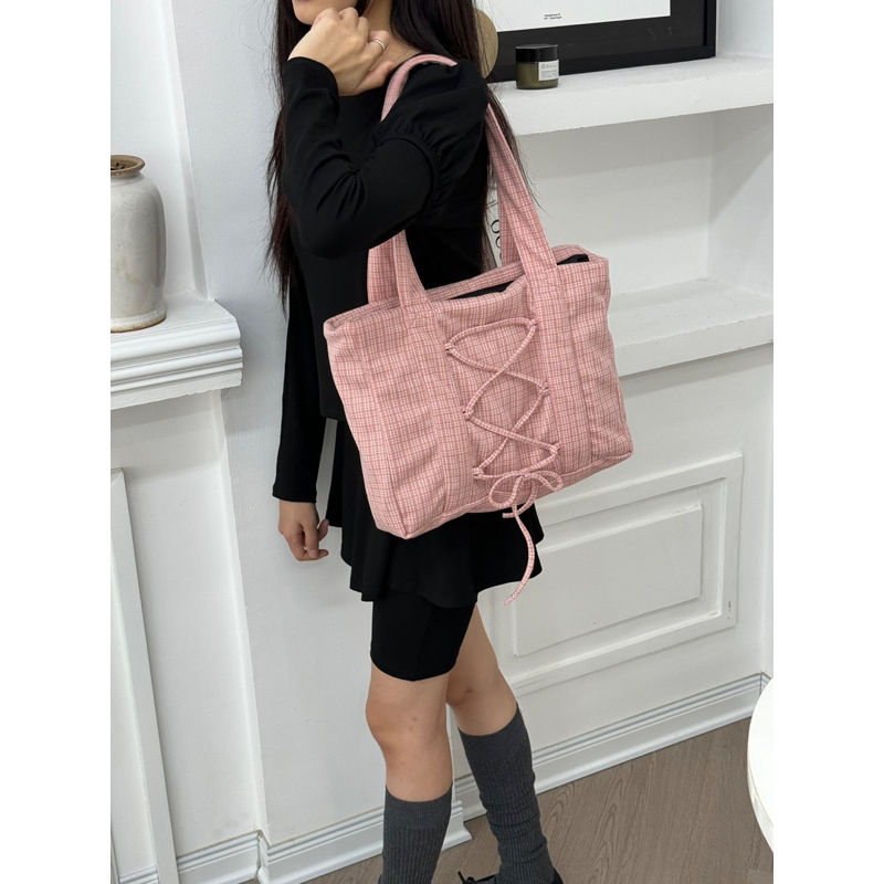 TEDDY TOTE BAG - Túi tote đựng laptop vải kẻ xiu đẹp🧸