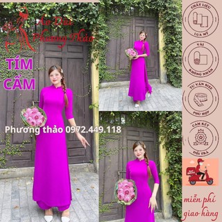 Áo dài truyền thống lụa mỹ màu tím cẩm, cổ 2 phân , trơn , tay lỡ ms vbtl2p
