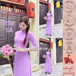 Áo dài truyền thống lụa mỹ màu tím cà, cổ 2 phân , trơn , tay lỡ ms tcatl2p