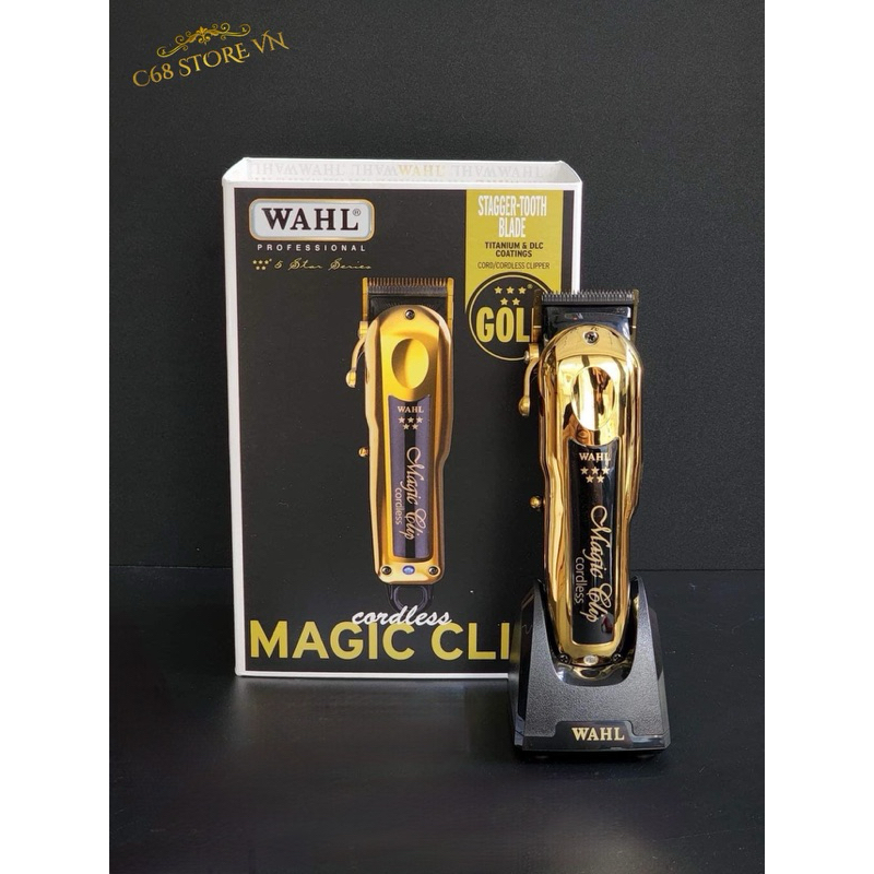 Tông đơ cắt tóc WAHL Magic Gold / Black cao cấp - lưỡi kép kèm Dock sạc